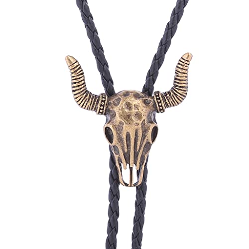 Image of GelConnie Bolo Ties for Men Women Western Cowboy Tie Mens Western Necklace Leather Necktie Gold Bolero Tie Cowboy Necklace