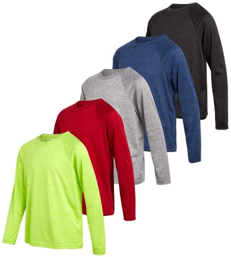 iXtreme Boys Athletic Shirts - 5 Pack Breathable Dry Fit Boys Long Sleeve Shirts - Lightweight Summer Clothes (Sizes 6-18)