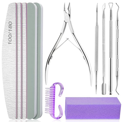 flintronic Limes à Ongles, 12 Pièces Kit de Lime à Ongles Professionnel, Kit de Manucure avec Lime 100/180 + Pousse-Cuticules + Ciseaux à Cuticules + Outil pour Ongle Incarnés, pour Maison et Salon