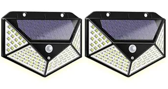 GLUN Solar Rechargable Light Outdoor 100 LEDs Solar Motion Sensor Light with Solar Panel and 3 Modes with IP65 Protection, Waterproof and Dustproof with Wide Angle Lighting Pack of 2
