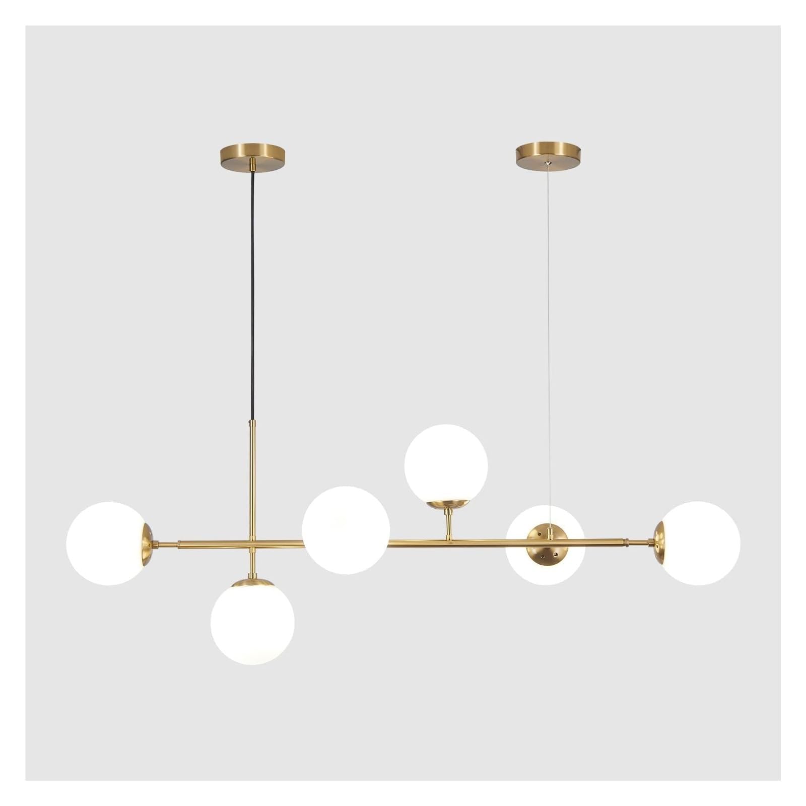 Abinlina Mid-Century 6-Light Chandelier Pendant Lighting with Adjustable Glass Globes for Kitchen Island and Dining Room - Silver & Amber(Gold+White)