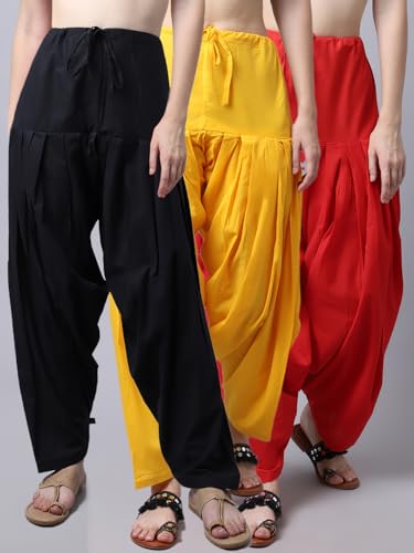 Image of Pistaa's Women's Regular Fit High Rise Combo of 3 Solid Pure Cotton Patiala Salwar