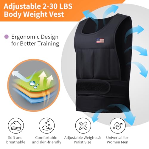 Wolliwa Adjustable Weighted Vest for Men Women,2-30 Lbs Adjustable Weighted Vest with Straps Womens Running Weight Vest for Walking Strength Training Fitness (Black, 2-30 lbs) by Wolliwa - Image 2