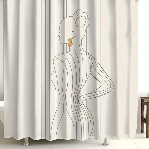 Rideau de douche en polyester imprimé artistique moderne à rayures verticales 244x200cm - 3