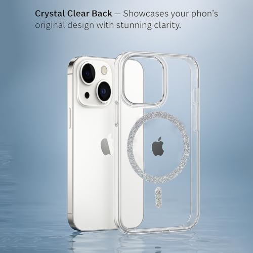 Image of AIBEX Back Cover Case Compatible with iPhone 13 | Glitter Ring Cute Shiny Colorful Bling Case (Compatible with Magsafe) | Transparent PC+TPU Glossy Shiny Cover for Girls & Women - Silver