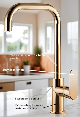 Kitchen Sink Mixer Single Lever tap with Swivel spout Domus by Piralla, Brushed Gold - Image 4