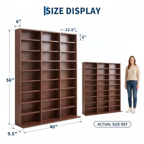Image of Garvee 9 Tier Tall CD Display Cabinet, 27-Compartment Media Tower, Walnut