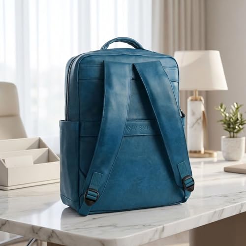 Image of VISMIINTREND Leather Laptop Backpack Bag for Men & Women | Casual, Office, College, Travel, Airport, Weekender Bag | Fits upto 15.6 Inch Laptop, Macbook | Durable | Birthday, Rakhi Gifts