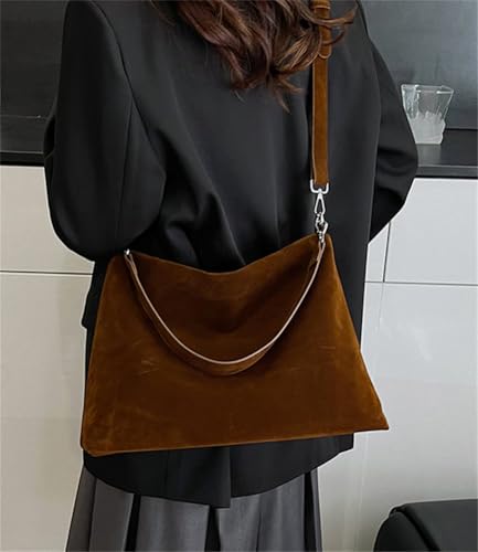 Retro Suede Bag Women Slouchy Shoulder Bag Satchel Crossbody Hobo Handbag Removable Strap Purse Casual Travel Work4