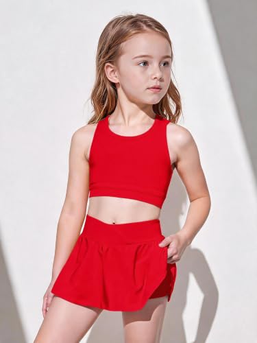 Image of SOLY HUX Toddler Girl's 2 Piece Workout Outfits Lightweight Crop Tank Tops and Skort Athletic Set