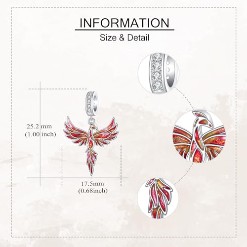 Phoenix Charms Beads for Bracelets 925 Sterling Silver Phoenix Dangle Pendant Bead Animal Jewelry Gifts for Women Bracelet&Necklace4