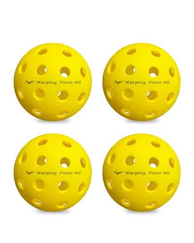 Warping Point Outdoor Pickleball Balls, 4 Pack 40 Holes Yellow PickleBalls with Mesh Bag, Meet USAPA Specifications, High Bounce Durable Practice Pickle Ball for Beginners Intermediate Player