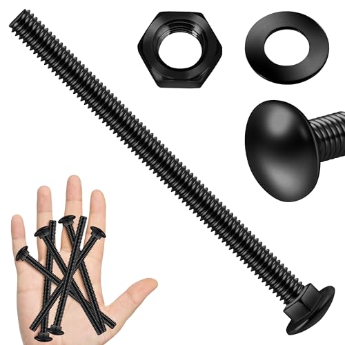 Image of (14 Sets) 1 /4-20 x 4 Carriage Bolts with Nuts and Washers, 304 Stainless Steel Round Head Square Neck 1 /4 Carriage Bolts Screws, Full Thread Black Oxided for Outdoor