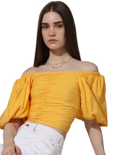 Image of ONLY Women's Cotton Solid Slim Fit T-Shirt