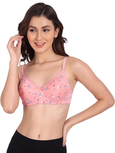 Image of Women Flower Printed Padded Bra - Made of Pure Cotton Full Coverage Non Wired Soft Cup for T-Shirt Saree Dress for Everyday