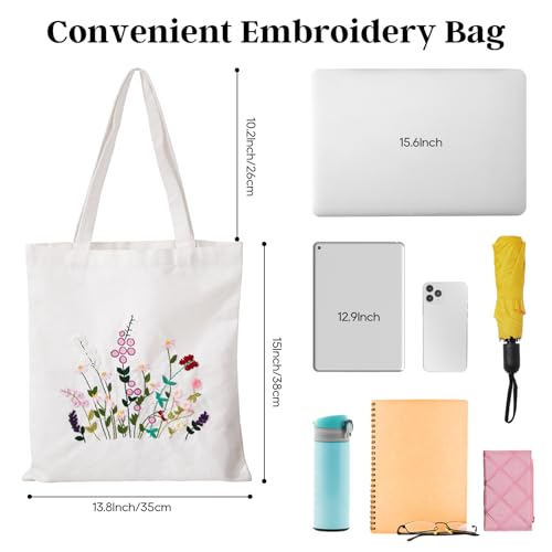 Image of VIVOLOOM Canvas Tote Bag Embroidery Kit for Beginners, DIY Needlepoint Kit with Unique Pattern, Include Instruction, Colorful Threads, and Tools for Adults