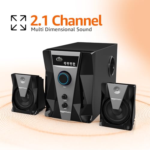 Image of Amazon Basics Wired 2.1 Multimedia Speaker with Remote | 50 W RMS | Bluetooth v5.1 | Aux in, USB, Micro TF Card | Compatible with TVs, Smart Phones, Tablets, PCs (Black)