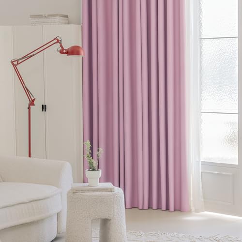 Image of FMFUNCTEX 100% Blackout Curtains for Bedroom, Blush Pink Curtains 63 Inch Length Textured Thermal Insulated Curtains for Girls Room Drapes, Black Out Drapery Grommet Living Room Darkening 2 Panels
