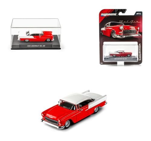 Image of Jada Majorette Collection - 1955 Chevy Bel Air 1:64 Die-Cast Model Car with Rubber Tires & Display Case, for Collectors & Adults
