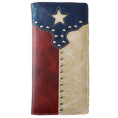 Texas Flag Design Men's Bifold Western Check Book Style Long Wallet
