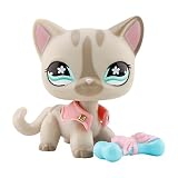 US LPS Shorthair Cat 468 Grey Stripe Blue Flower Blue Eyes Kitty Kitten Rare Old LPS Pets Toy Action