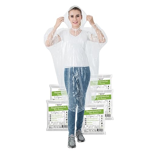 Igoera®️ chubasquero desechable, pack de 5 chubasqueros transparentes con capucha, poncho impermeable para festivales, conciertos y actividades al aire libre.