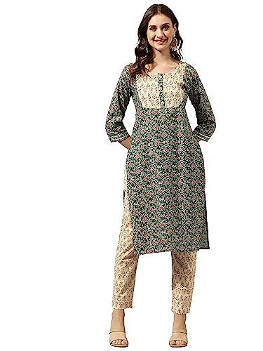 Image of MIRCHI FASHION Pure Cotton Straight Kurta Set for Women with Pant | Printed Kurta Pant Set | Ethnic Office Wear Kurta Set with Trouser