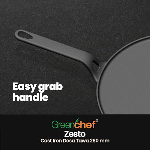 Image of Greenchef Pre-Seasoned Cast Iron Zesto Doasa Tawa 28 cm | Pre-Seasoned with 100% Vegetable Oil | Naturally Nonstick | High Pressure Casting | High Strength | Bring Back Nostalgic Taste | Toxin-Free