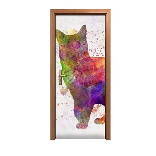 Autocollant de porte chat animal 90x200cm pour decoration interieure murale - 2