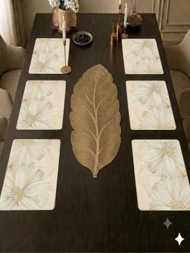 Image of Dakshya Industries PVC Waterproof Table Placemat & Table Runner Combo Set | 6 Dining Table Mats + 1 Runner | Heat Resistant, Washable, Non-Slip Table Mat Set (Luxury Dining)