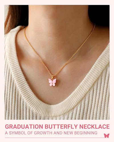 Beautiful Pink Butterfly Necklace, Birthday Graduation Gifts for Daughter Granddaughter Niece2