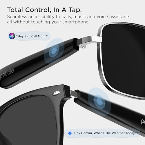Image of Pebble Onyx Smart Glasses 5.4 with Dual Speakers, BT Calling, Voice Assistant & 10-Hour Battery | Premium Metal Hinge Design (Tinted Black)