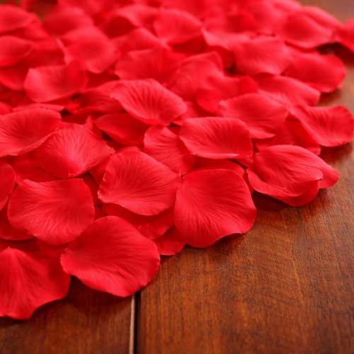 Image of SATYAM KRAFT 300 Pcs Artificial Rose Petals for Home Decoration | Table, Bedroom, Wedding, Party, Pooja Thali, Romantic Night, Candle Night Dinner, New Year,Festival & Events (Red)