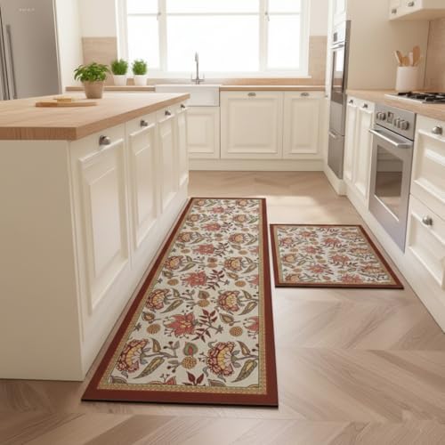 Image of proxin Rectangular Kitchen Mat Set of 2 (118x38cm, 58x38cm) - Water Absorbing, Anti-Slip, Waterproof, Washable Floor Mats for Home, Cooking Area & Sink Runner (Colour 6)
