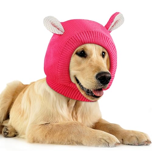 Quiet Ears for Dogs, Dog Ear Muffs Noise Protection Knitted Dog Hats Pet Ears Warm Dog Ear Cover Winter Hat Dog Snood Head Wrap Bunny Costume for Medium to Large Dogs Cats Pets (Rose Red) Quiet Ears for Dogs, Dog Ear Muffs Noise Protection Knitted Dog Hats Pet Ears Warm Dog Ear Cover Winter Hat Dog Snood Head Wrap Bunny Costume for Medium to Large Dogs Cats Pets (Rose Red)