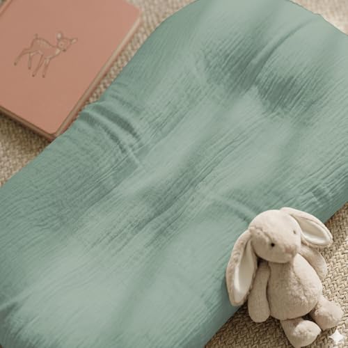 Image of guruixu Muslin Baby Lounger Cover 2 Pack, 100% Cotton Infant Lounger Cover, Soft & Breathable Replacement Slipcover, Compatible with Snuggle Me Newborn Lounger (Roman Green,Green Wave)
