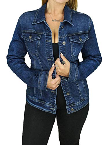 giacca jeans donna Evoga Giacca Giubbotto di Jeans Donna blu scuro Basic giubbino Tessuto Denim (ITA 50, Blu Scuro)