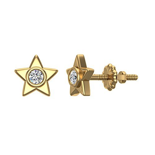 Diamond Earrings Star Shape Studs Bezel Settings 10K Gold (0.10 ctw)