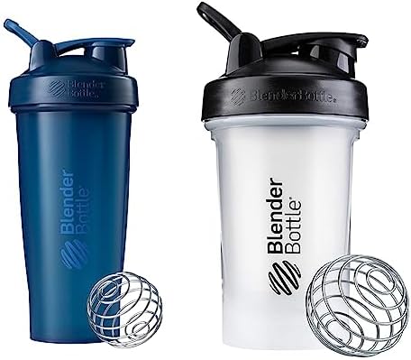 BlenderBottle Classic Shaker Bottle Perfect for Protein Shakes and Pre Workout, 28-Ounce, Navy & Classic V2 Shaker Bottle Perfect for Protein Shakes and Pre Workout, 20-Ounce, Clear/Black
