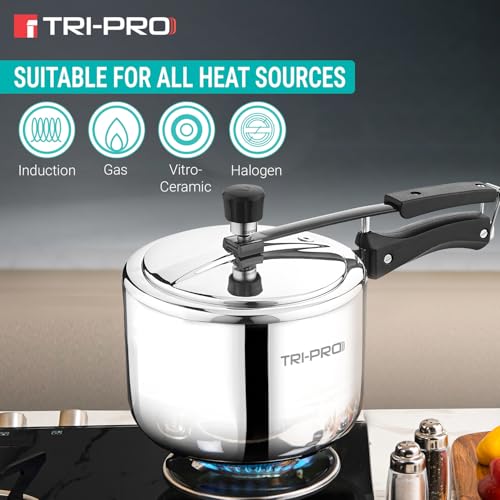 Image of Bergner TriPro Tri-Ply Stainless Steel 3L Inner Lid Pressure Cooker, Bakelite Safe Grip Handle, Triply Bottom, Healthy Cooking, Even and Faster Heating - Induction and Gas Stove Ready