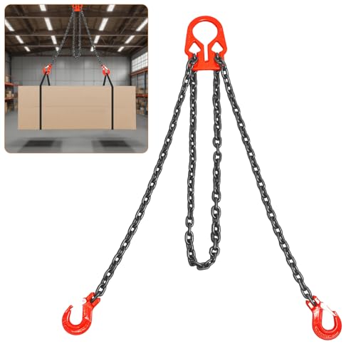 Heavy Duty Lifting Chains with Adjustable Hooks, 5/16 Inch x 10 Ft, 7000lbs/3.18 Tons, G80 High-Quality Steel, Industrial Dual Leg Chain Slings for Engine Hoist, Used to Lift Heavy Objects