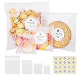 Cellophantüten Selbstklebend Plastiktüten, 300 Stück OPP Tdurchsichtig Gefrostet Süßigkeiten Tüten,4 Größen Keksbeutel Tüten mit Polka Dot Muster für Mitgebsel Schokolade Kekse + 300 Aufkleber