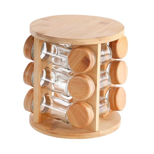Remasa de especias rotativa - estante giratorio de especias con frascos | Organizador de especias con mostrador | Frescura duradera | Estante de almacenamiento de recipientes de sal para