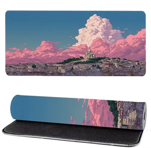 Alfombrilla Raton Castillo, Nube Mouse Pad 500 x 250 x 3mm Gaming Mouse Pad, Superficie Inferior Antideslizante, Movimiento Ratón más Suave, Alfombrilla Escritorio, Mejora Precision y Velocidad ks-34