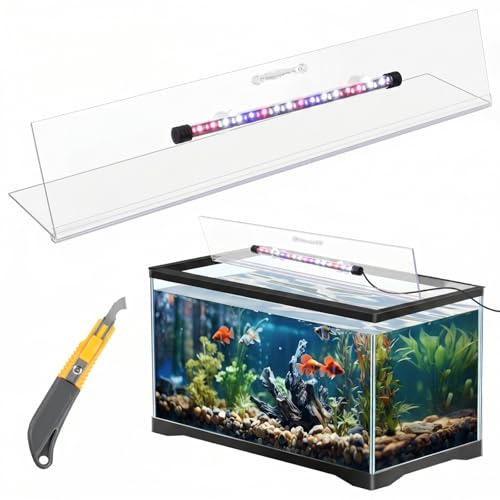 Sieral Aquarium Lids Polycarbonate Canopy with LED Light Without Center Brace Aquariums Cover Fish Tank Lid with a Hook Knife(Clear 20x10in)