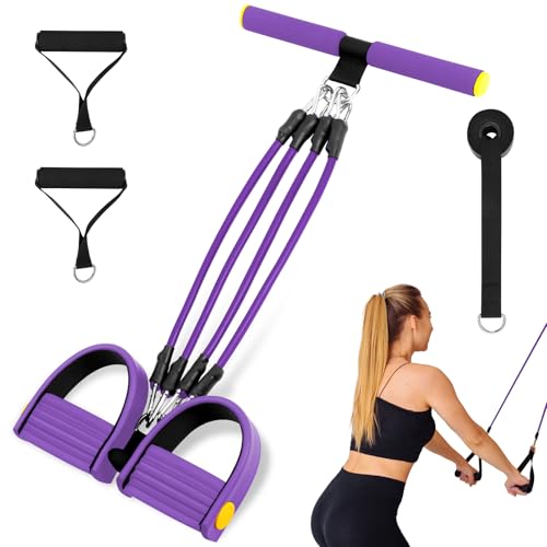 Flintronic Verstellbarer Chest Expander Fitness Widerstandsbänder mit 4 Strings Verstellbare Widerstandsbänder mit Griffen Bauchtrainer Multifunktionstrainer für Zuhause Lila