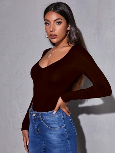 Image of Aahwan Women Cotton Blend Solid V-Neck Full Sleeves Fitted Tee Top