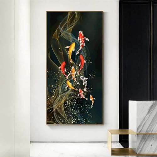 Toile imprimée paysage de neuf Koi poster art mural moderne salon décoration de maison 80x160 cm