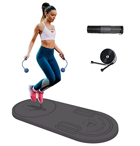 LaiEr Jump Rope Mat,Knees Protection Impact Absorption Jumping Rope Mat Fitness Exercise Mat Non-Slip for Home Gym（Grey,140cm*62cm*20mm）