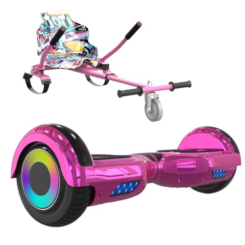 ELEKGO hoverboards para niños, hoverboard autoequilibrado de dos ruedas de 6,5 pulgadas con go-kart, con luces LED, altavoz Bluetooth para adolescentes (Pink+pink KT)